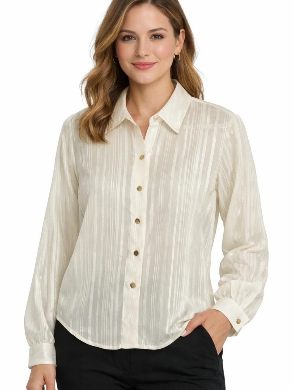 NWT "Nine West" Shiny Striped Gold Metallic Blouse Woman's Size X-Large